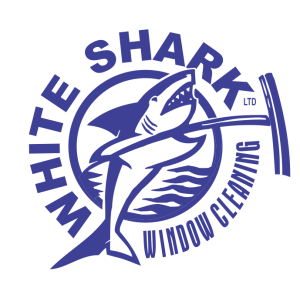 Blue coloured logo of 'White Shark Window Cleaning"