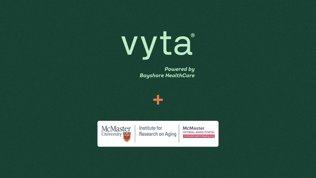 Vyta Powered by Bayshore HealthCare+ McMaster University, Institute for Research on Aging, Optimal Aging Portal Logos