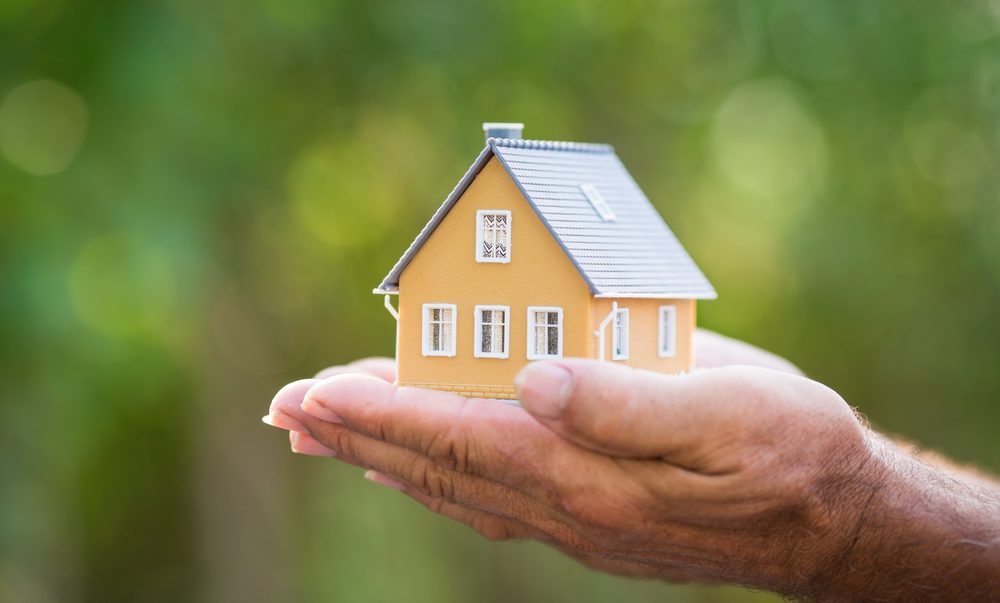 A person holding a small house