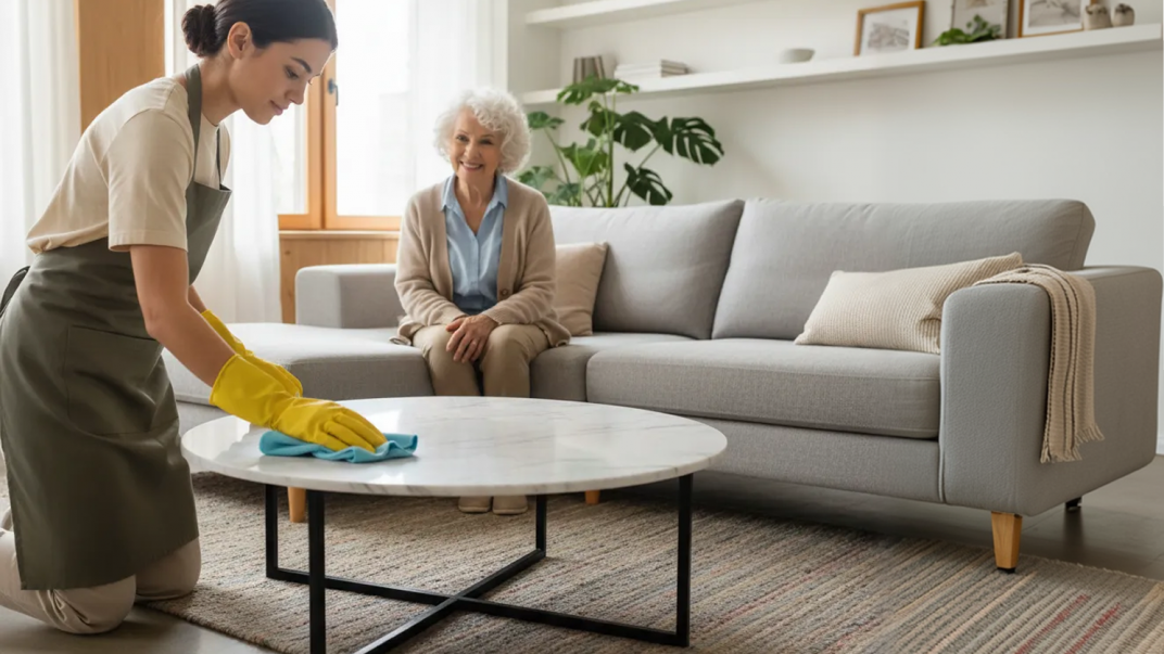 The Importance of a Clean, Safe, and Organized Home for Seniors 1 Person cleaning table in living room - The Importance of a Clean, Safe, and Organized Home for Seniors