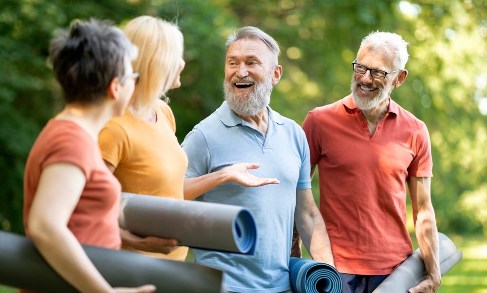 Prescriptions for aging well: Muscle, strength and protein matter 1 Group of older adults with yoga mats