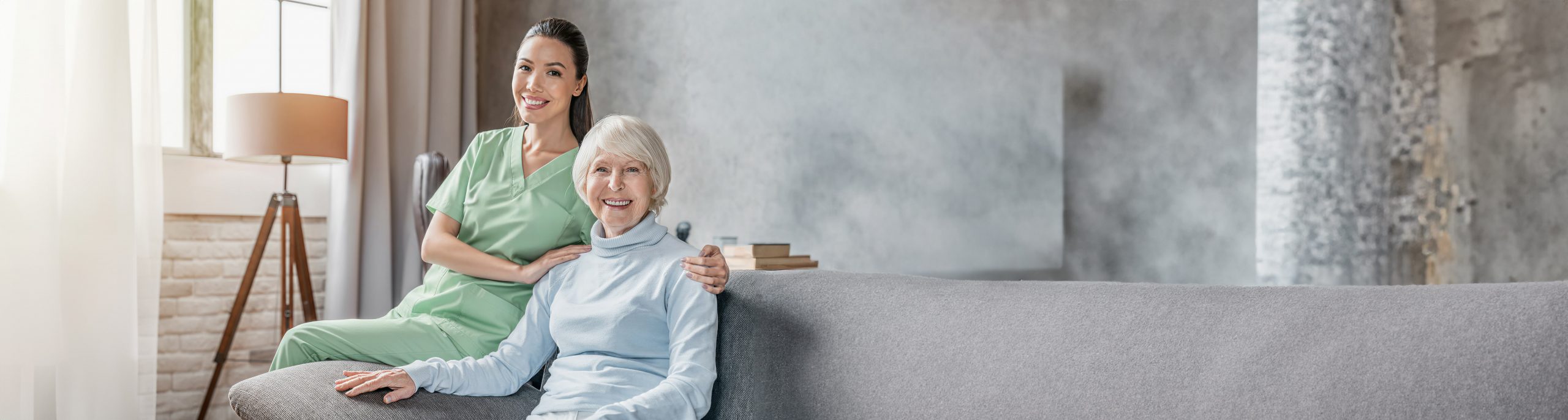 Caregiver and senior hero image connected care