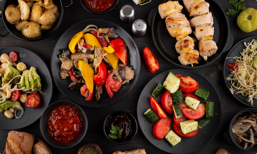 Variety of delicious cooked dishes