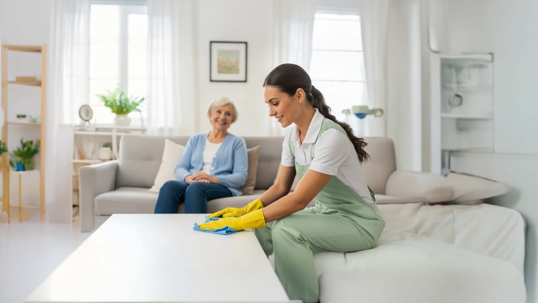 Home Maintenance Services 1 Person cleaning table in living room - The Importance of a Clean, Safe, and Organized Home for Seniors