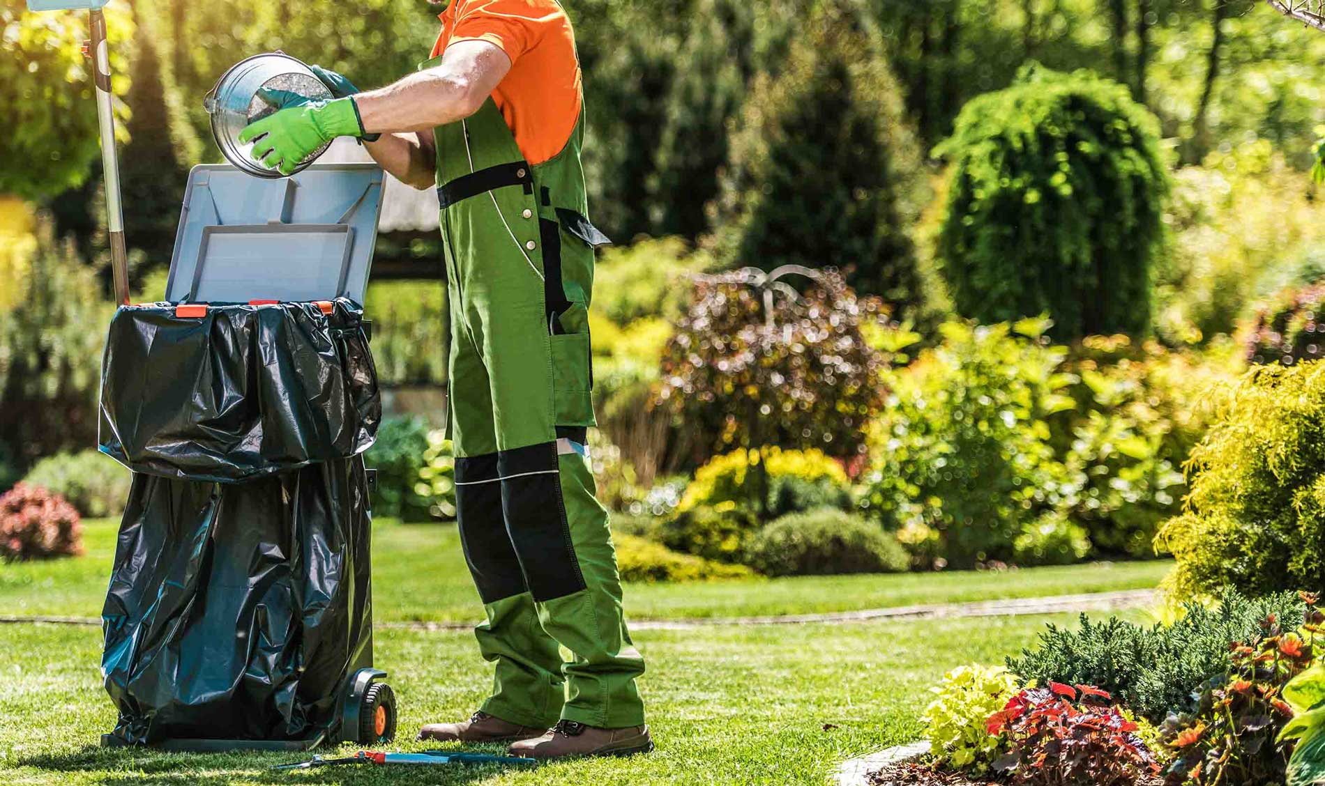 Person cleaning garden waste in yard