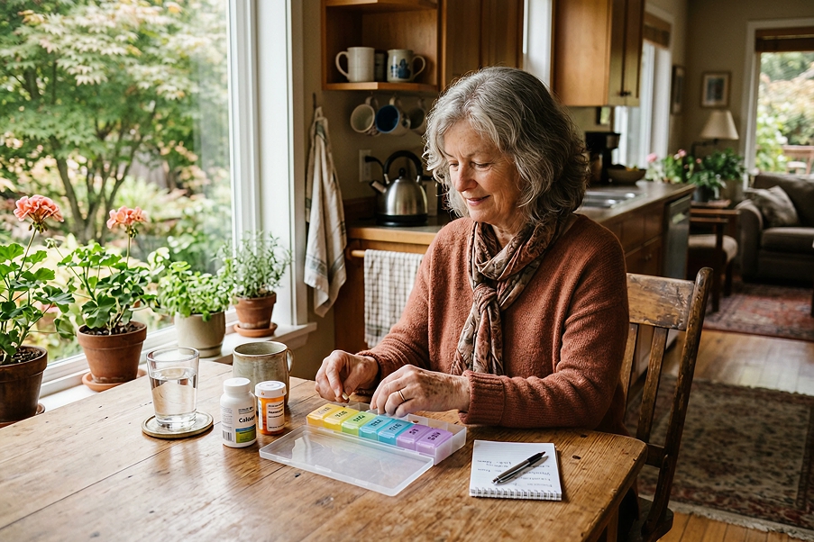 High blood pressure in older adults: Let’s talk medication! 1 Senior woman organizing medication at home