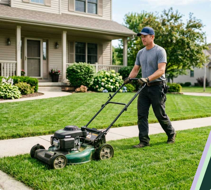Landscaper taking care of lawn 
