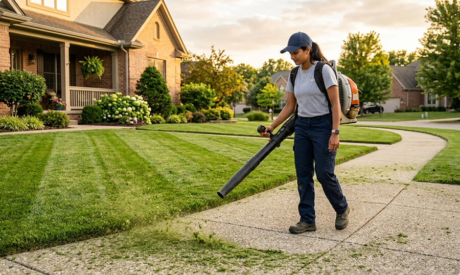 cleaning lawn by a services provider