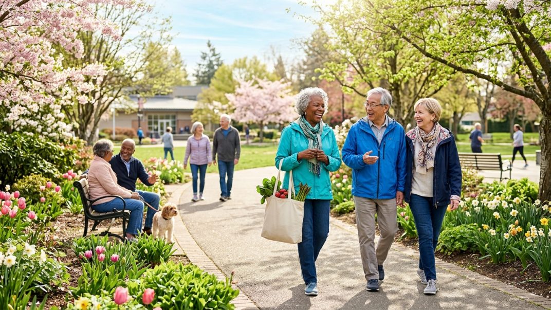 People enjoying a spring park stroll