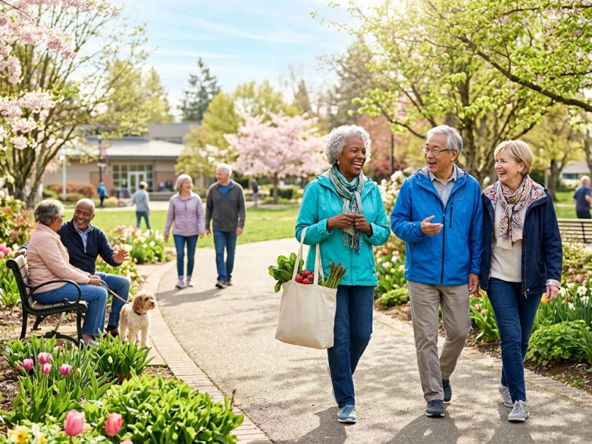 People enjoying a spring park stroll