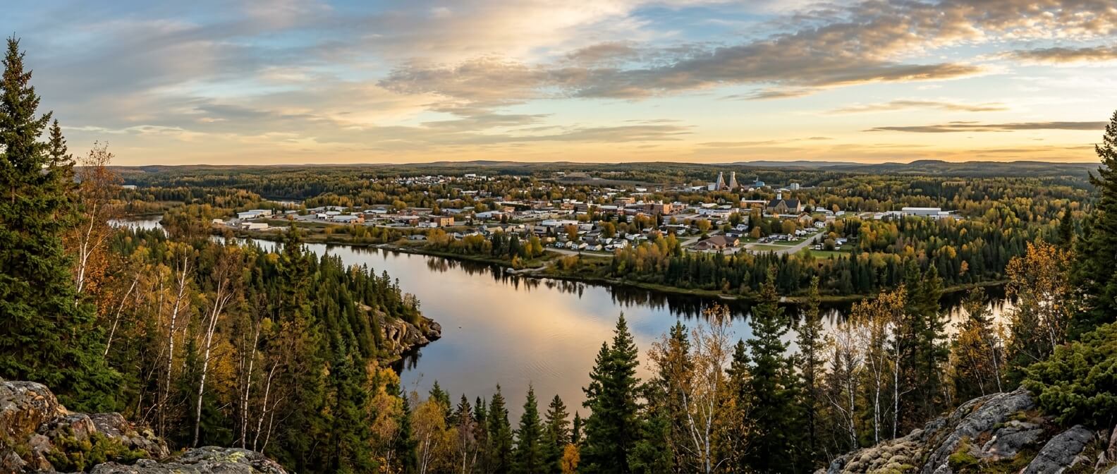 Landscape view of the City of Timmins in Ontario 