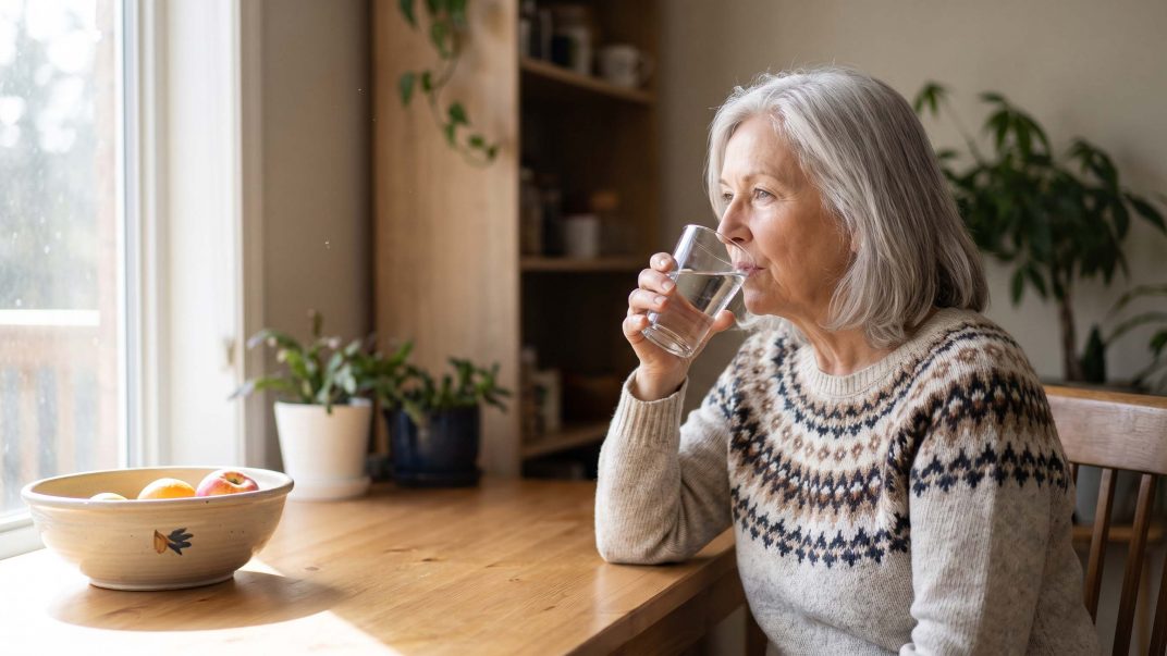 Dealing with dry mouth: Let’s talk about strategies 1 Woman drinking a glass of water by window