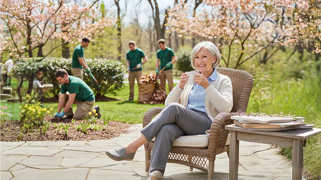 Woman enjoying tea in garden