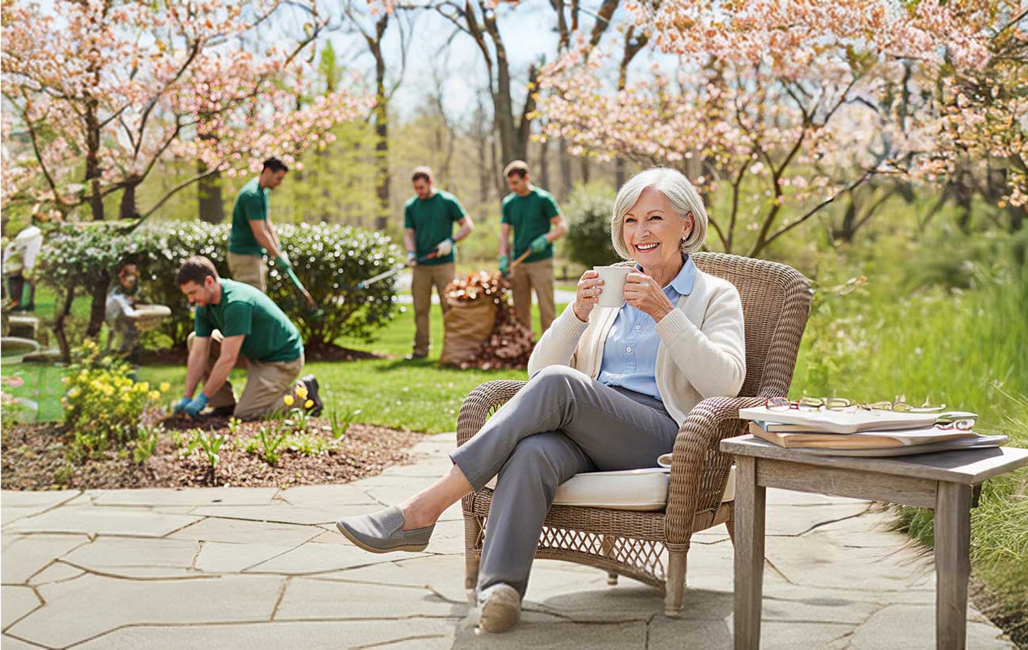 Woman enjoying tea in garden